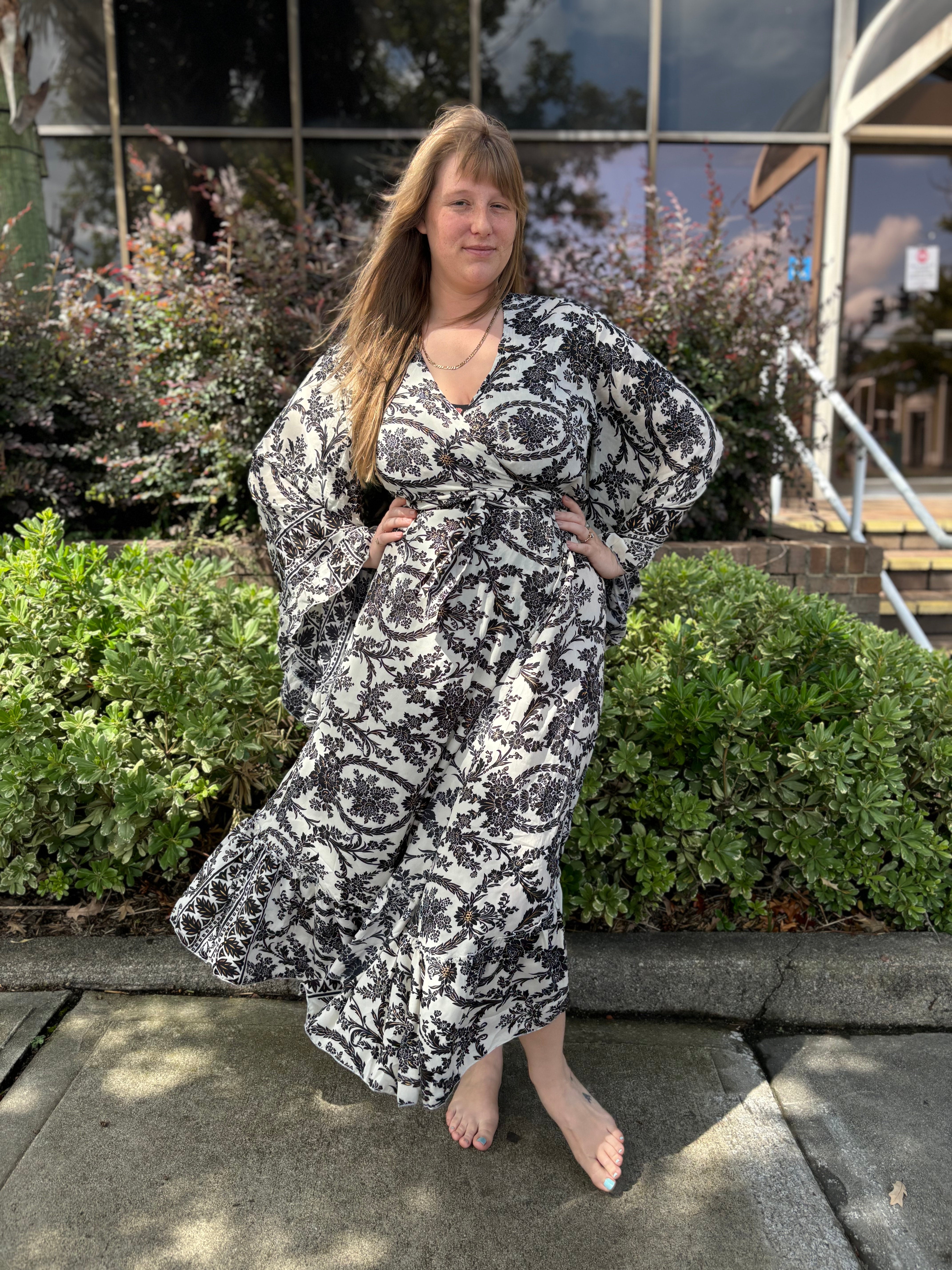 boho midi wrap dress Love Kuza Border Boho Wrap Midi Dress Pink / Medium (6-8)