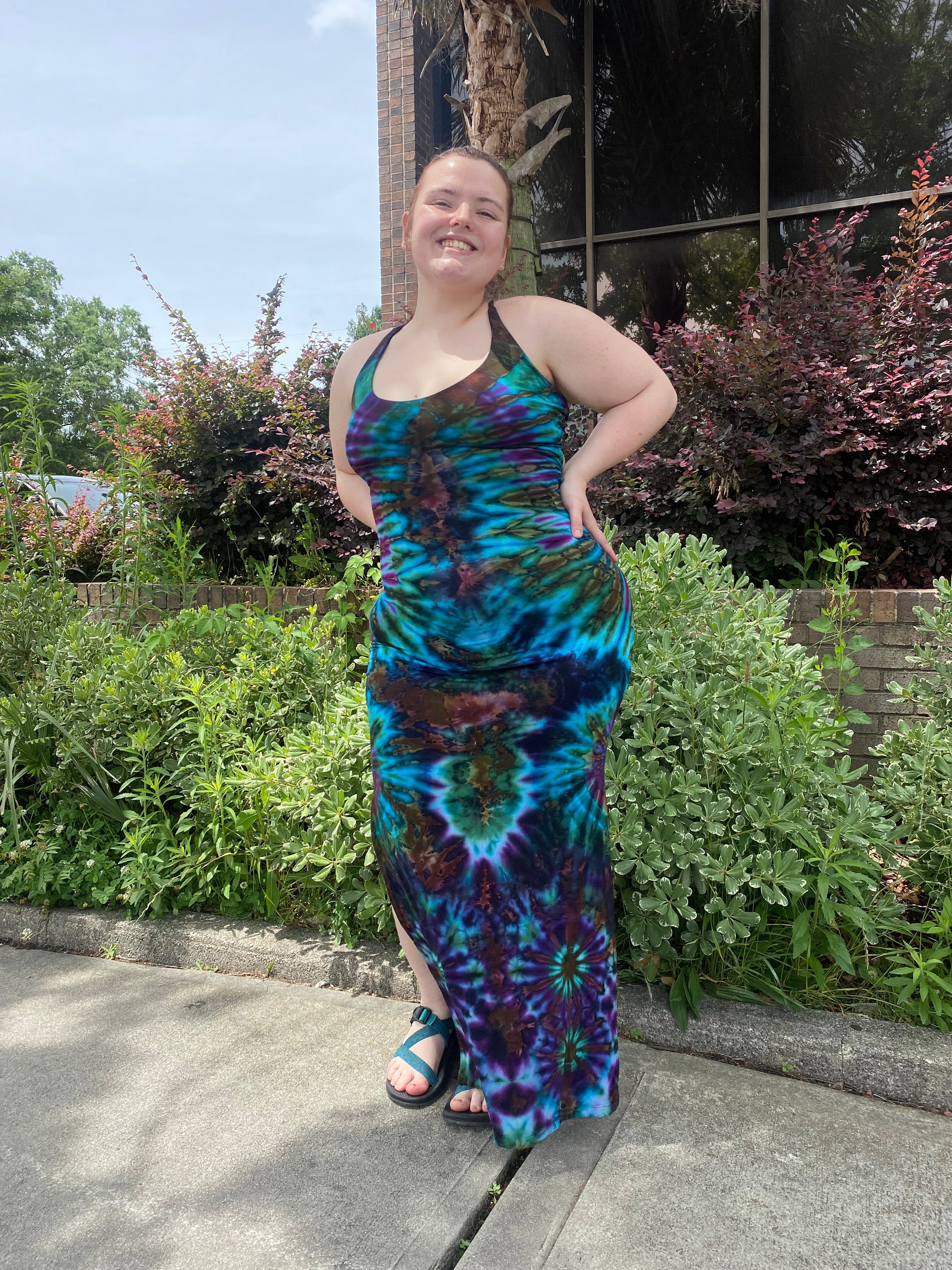 la bamba tie-dye print back lace-up stretch maxi dress La Bamba Tie-dye Print Back Lace-up Stretch Maxi Dress IvaGirl