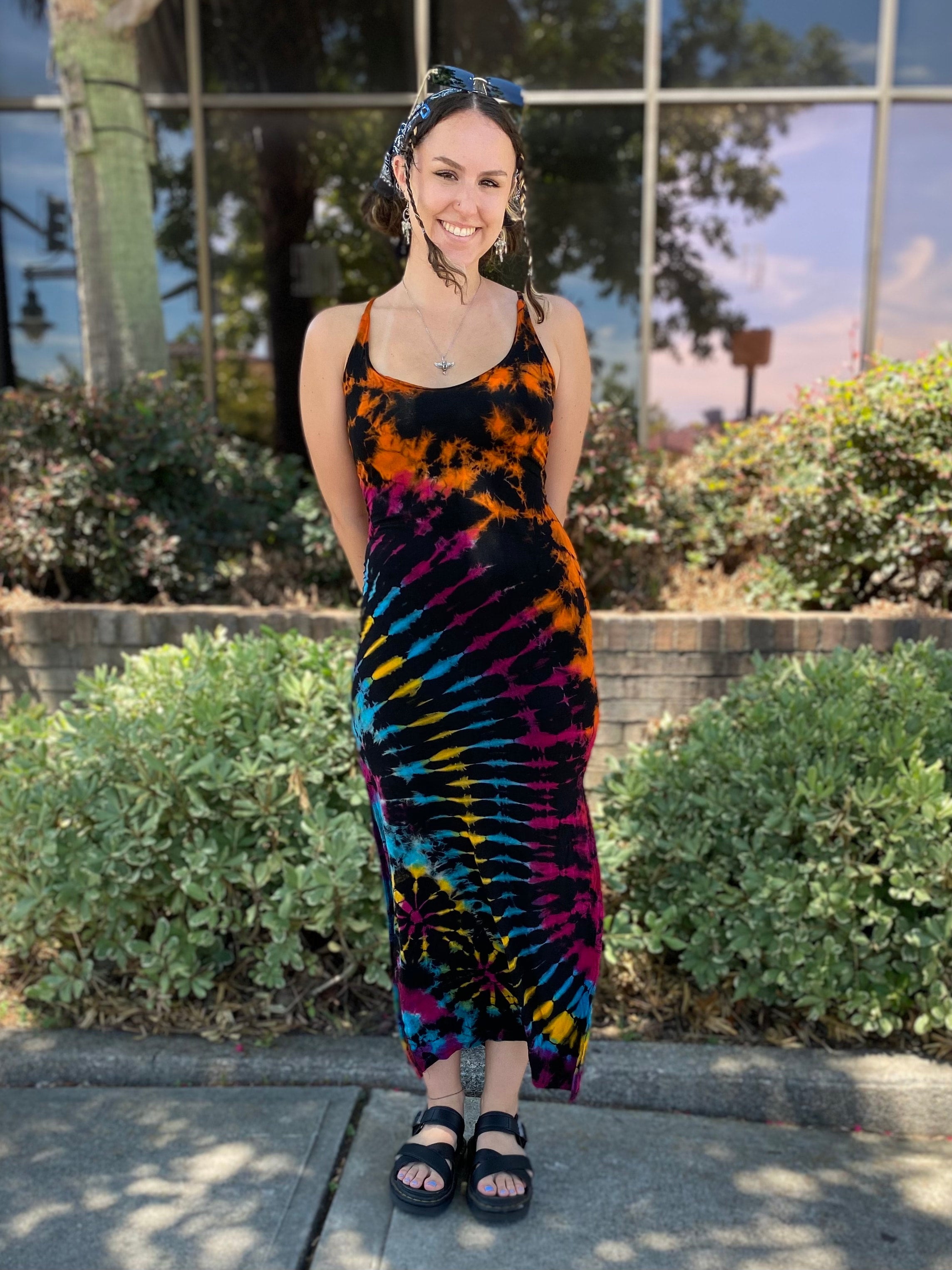 backless tie-dye maxi dress Tie Dye Silk Maxi Dress Backless Sundress Light Comfy Spaghetti Strap Dress  Long Summer Halter Dress Holiday Vacation Dress for the Beach