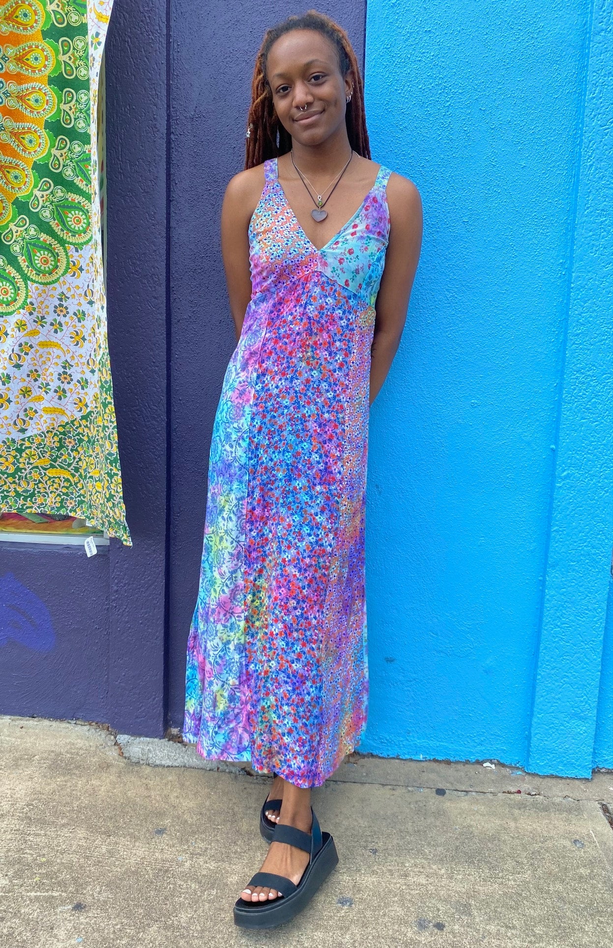 Tie Dye Floral Patchwork Dress Loose Lucy s Five Points